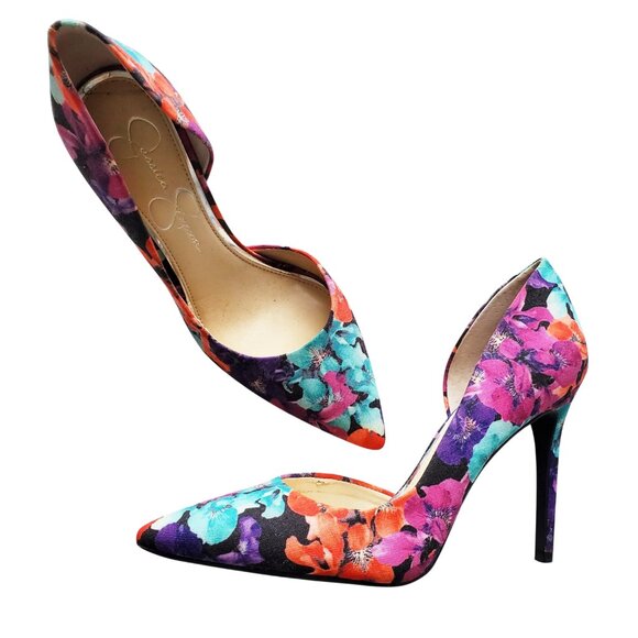 Jessica Simpson Multicolor Floral Heels Bright Pink, Purple, Turquoise 7.5M - Picture 2 of 12